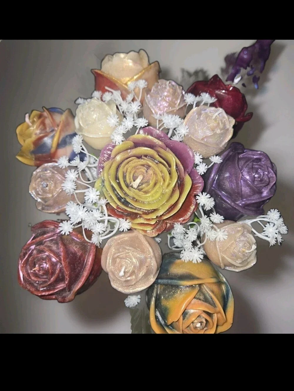 Stunning Realistic 16 Wax Rose Candles + Bonus Butterfly Bouquet Awesome Gift